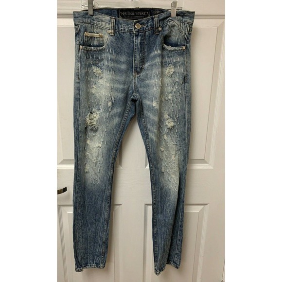 The Heritage By America 1776 Ripped Distressed Denim Jeans Size 34x33 FS Charity - Picture 1 of 12